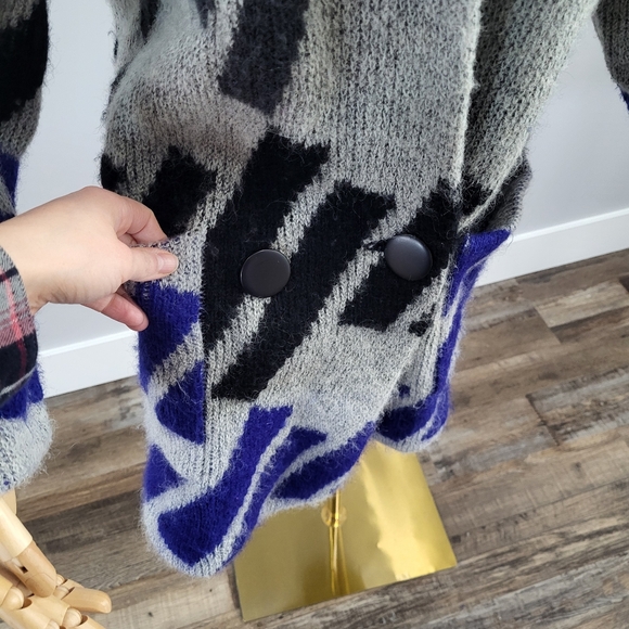 Vintage 1980s Mohair Blend Oversized Thick Fuzzy Blazer Style Cardigan Sweater - Picture 3 of 12